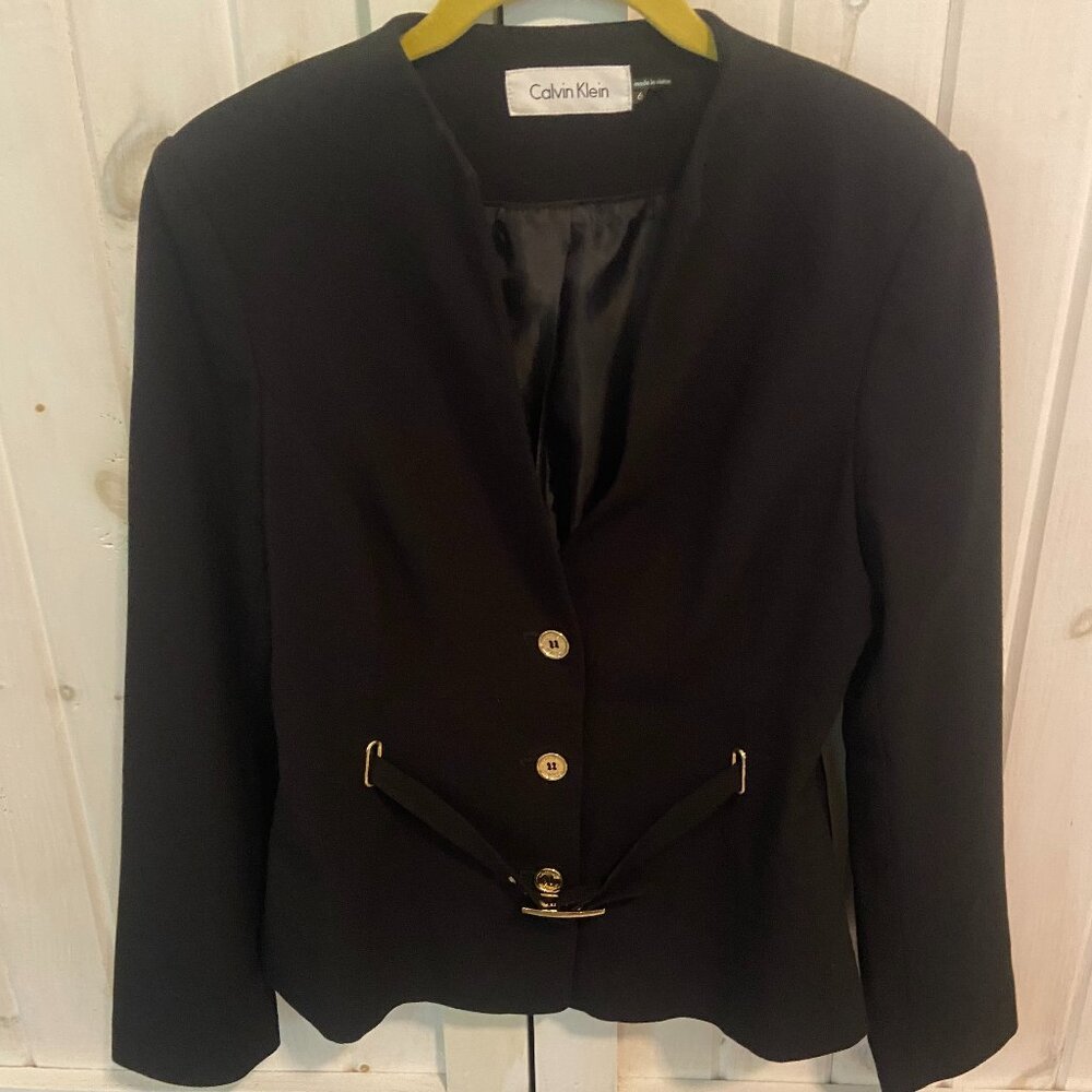 Calvin Klein Button Down Blazer with Gold Buttons and Accents - Sz 6